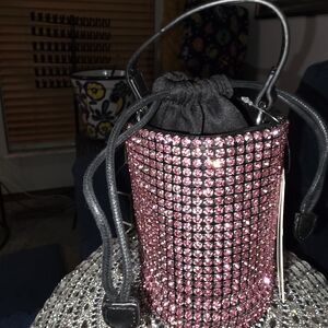 Glamorous Pink Rhinestone Mini Bucket Bag